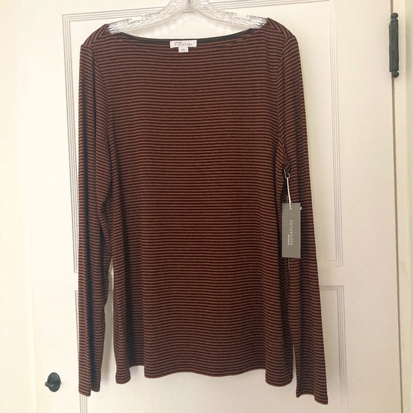 NORDSTROM Signature Boat Neck Bateau Striped Knit Tee Shirt Top NWT - Picture 3 of 9